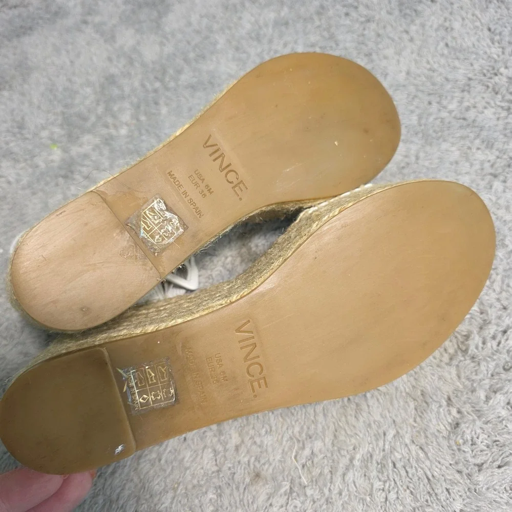 VINCE. Espadrille Platform Sandals White Leather Ankle Strap Womens 6M Excellent